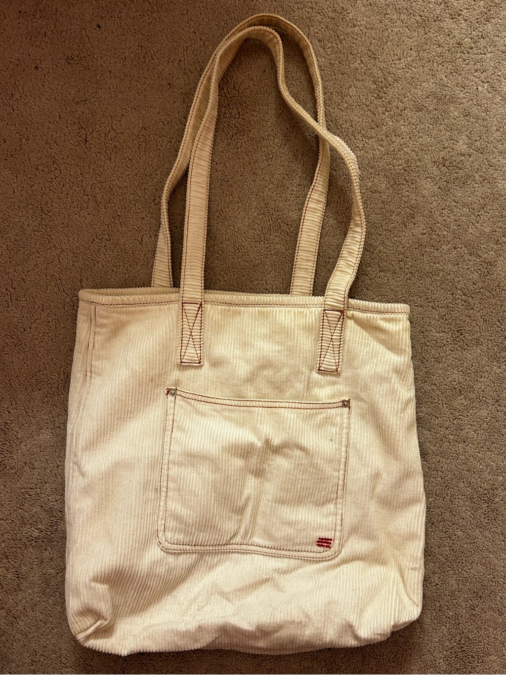Urban Outfitters BDG Cream Corduroy Tote Bag with Front Pocket